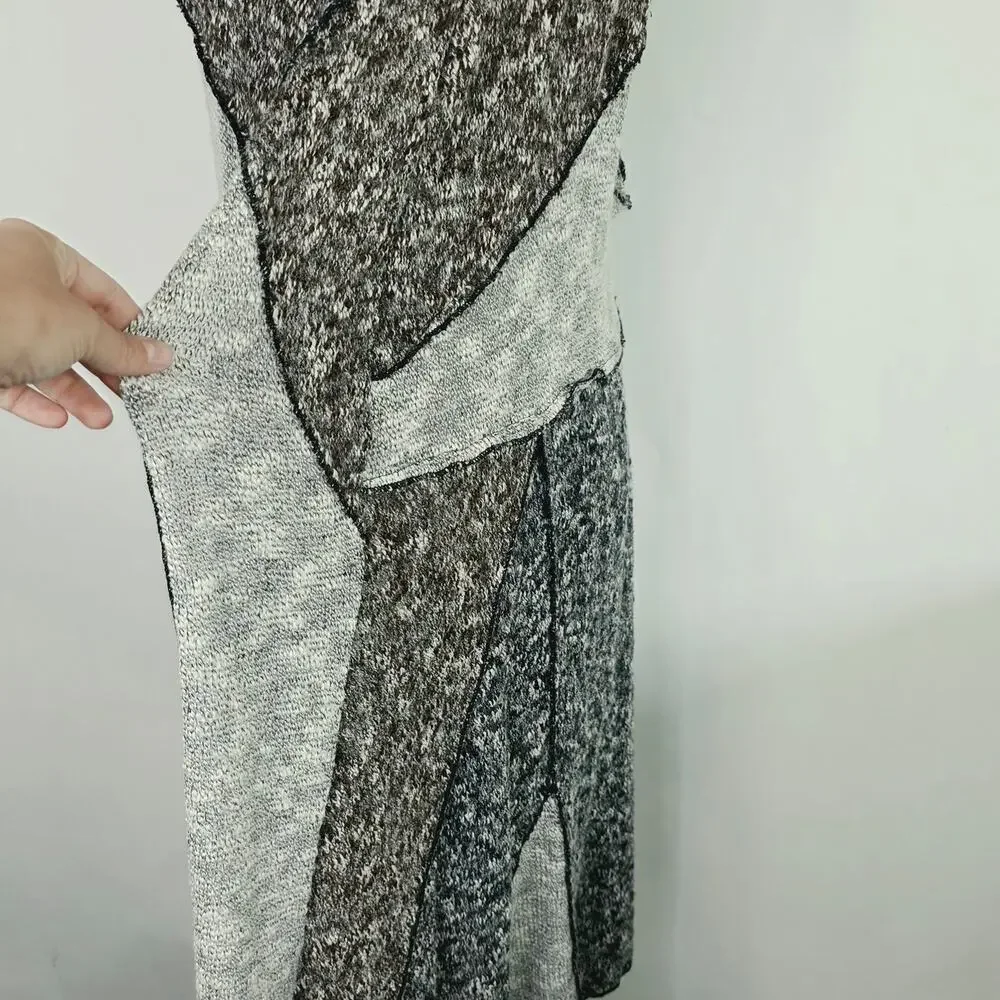 Lagenlook Open Knit Duster Vest Large Wool Blend Gray Marled Waterfall Boho - Picture 9 of 15